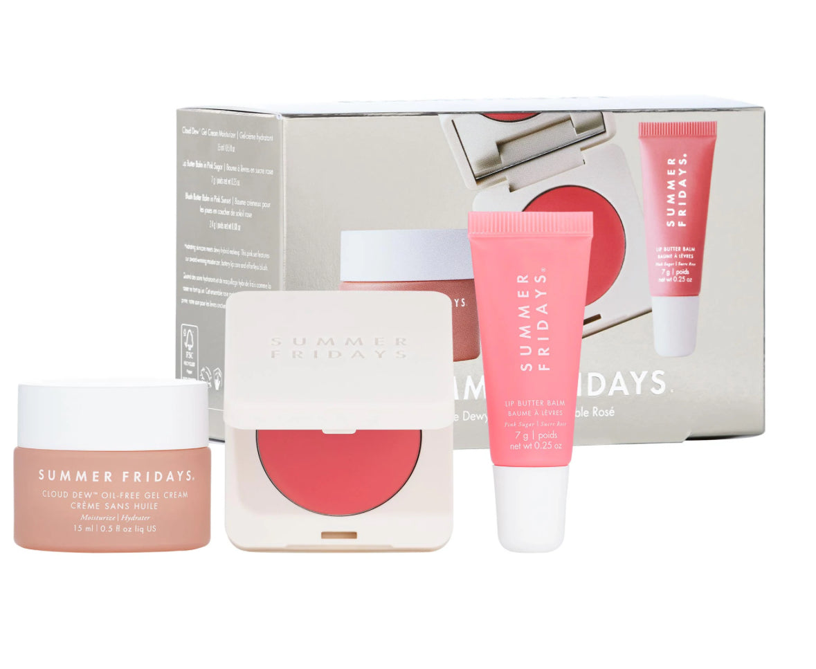 Summer Fridays 
The Dewy Pink Set with mini Lip Butter Balm in Pink Sugar